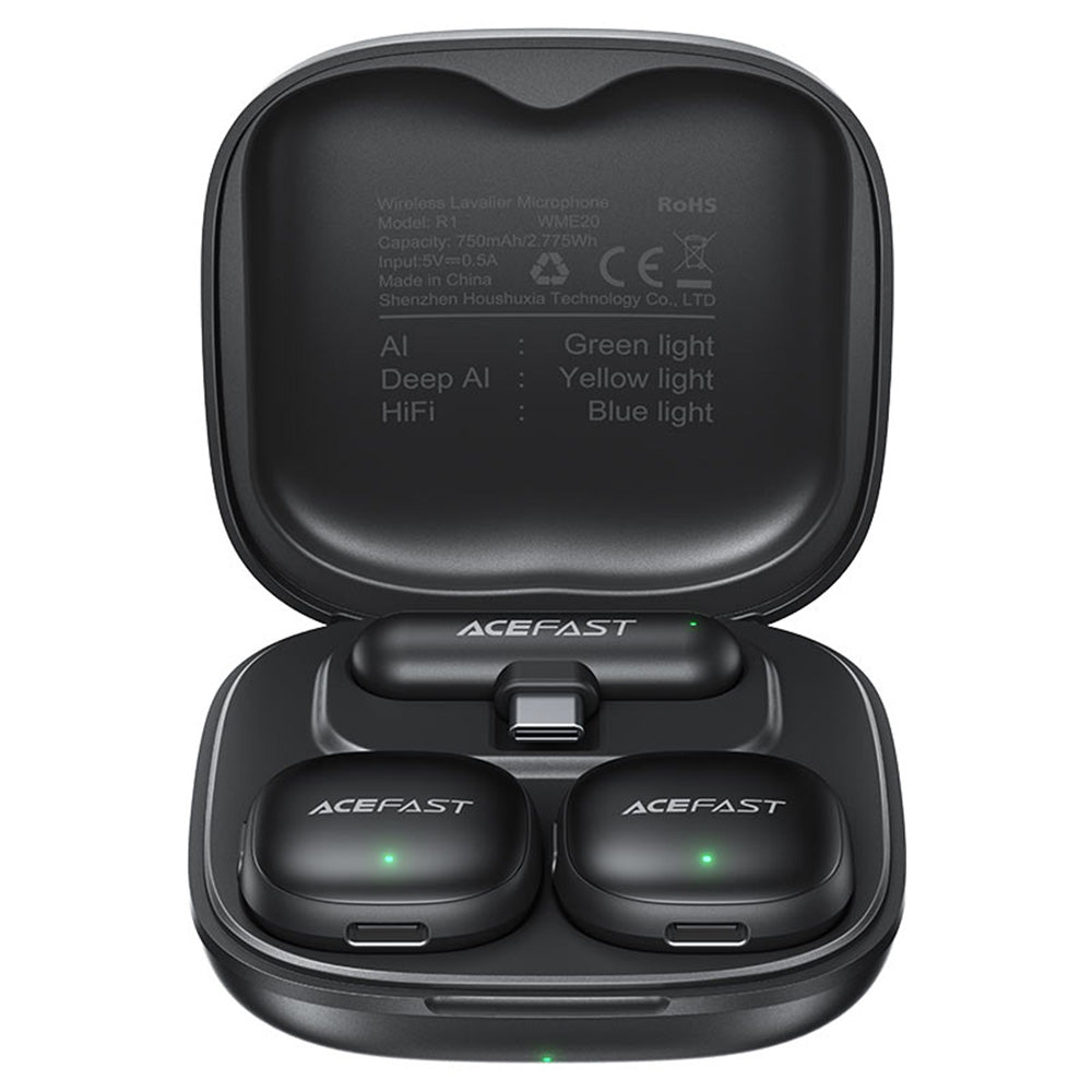 Lavalier Acefast R1, USB-C, Set 2 kosa, Črna