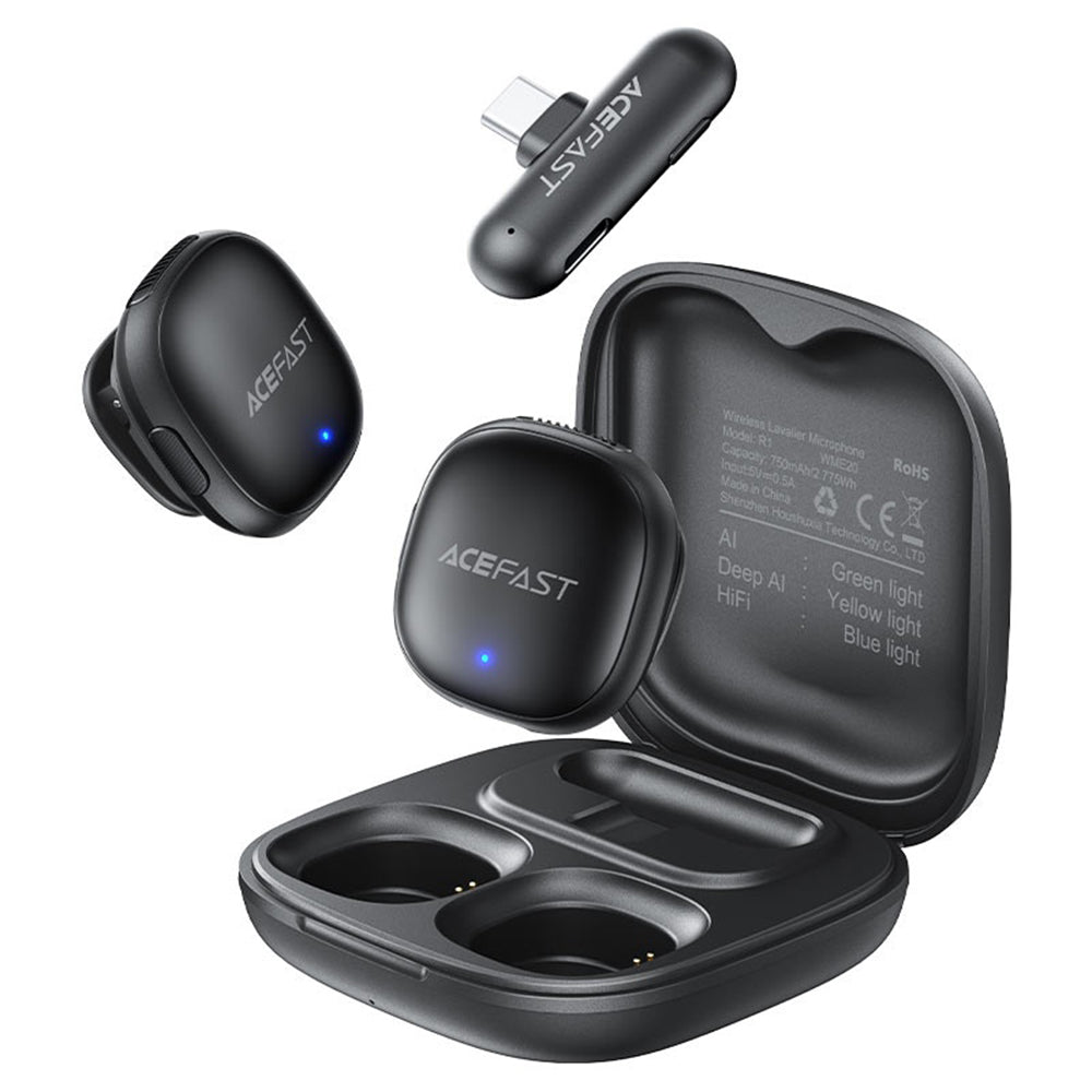 Lavalier Acefast R1, USB-C, Set 2 kosa, Črna
