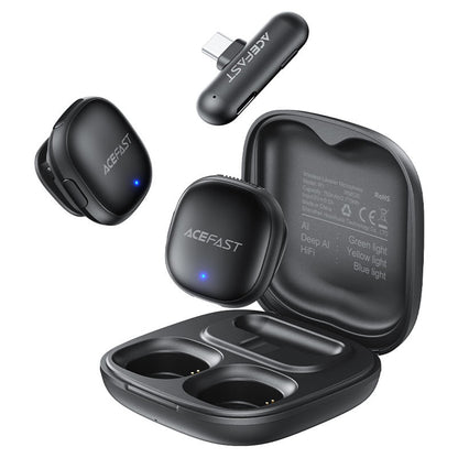 Lavalier Acefast R1, USB-C, Set 2 kosa, Črna