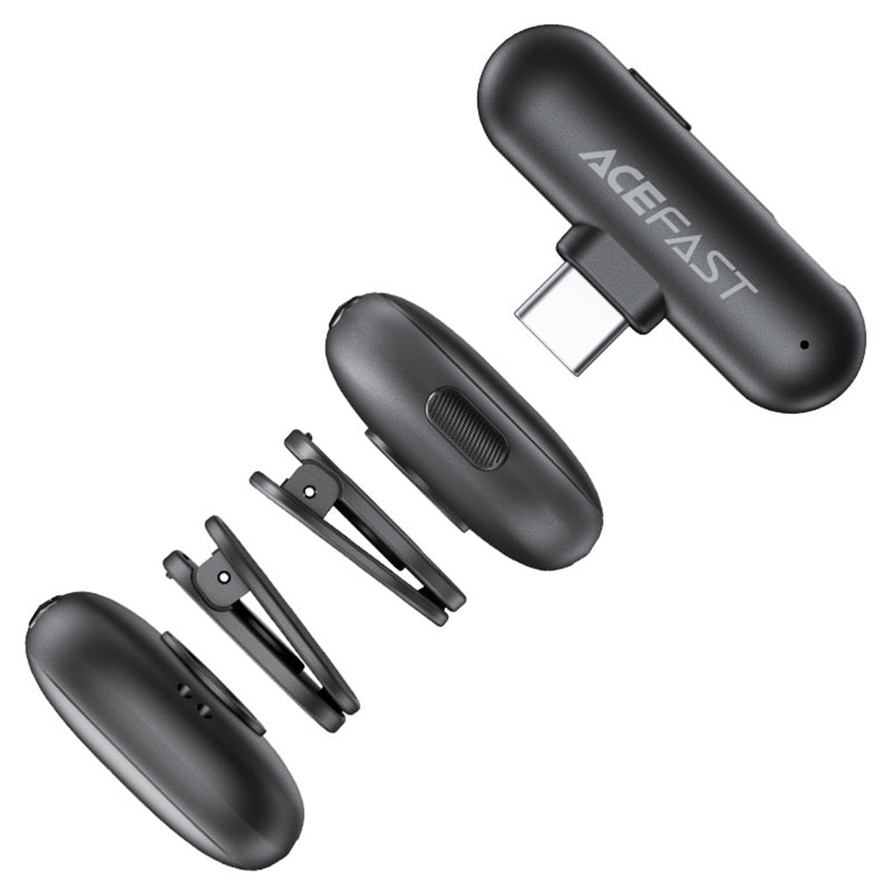 Lavalier Acefast R1, USB-C, Set 2 kosa, Črna