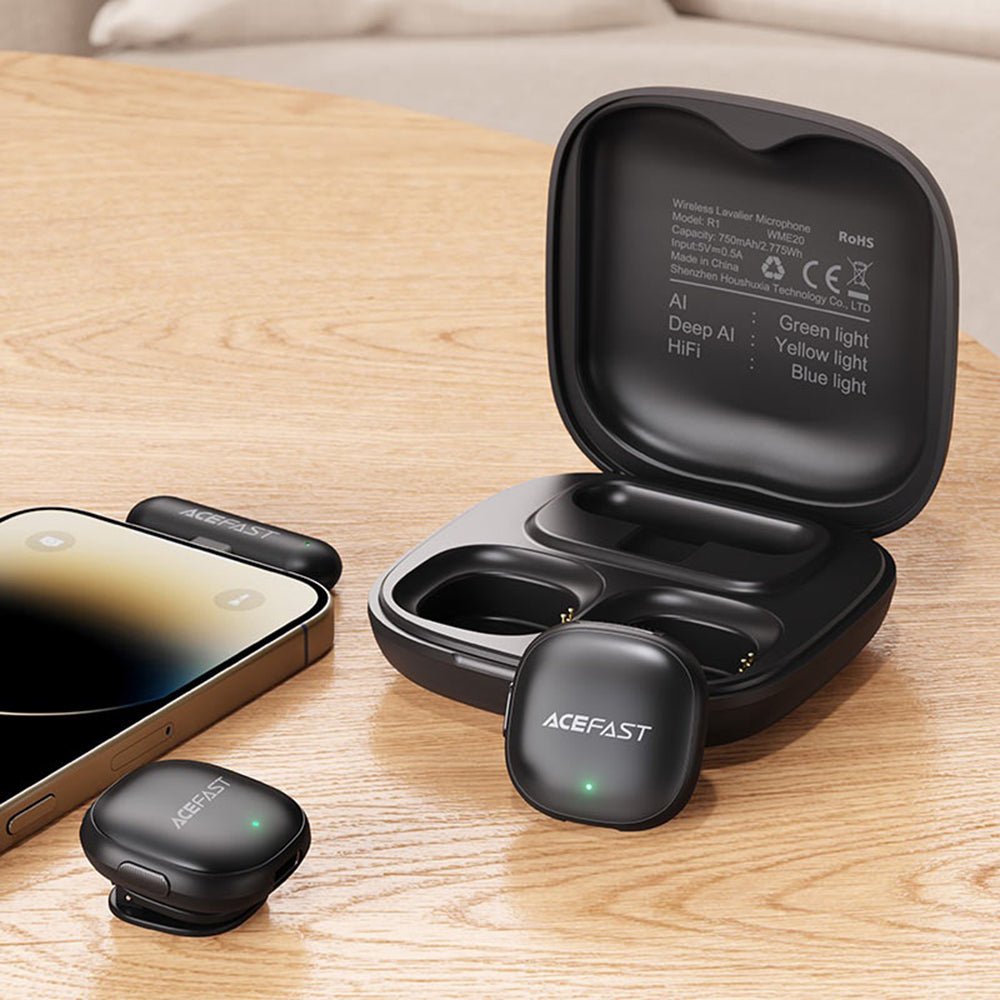 Lavalier Acefast R1, USB-C, Set 2 kosa, Črna