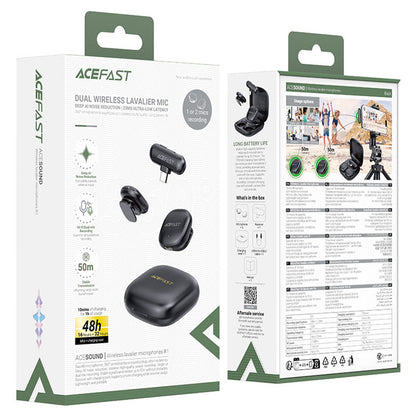 Lavalier Acefast R1, USB-C, Set 2 kosa, Črna