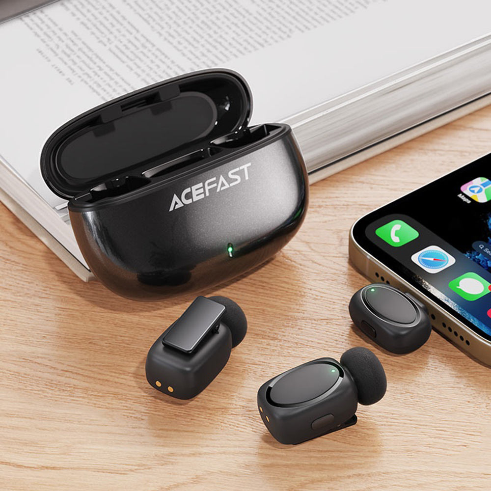 Lavalier Acefast R2, USB-C, Set 2 kosa, Črna