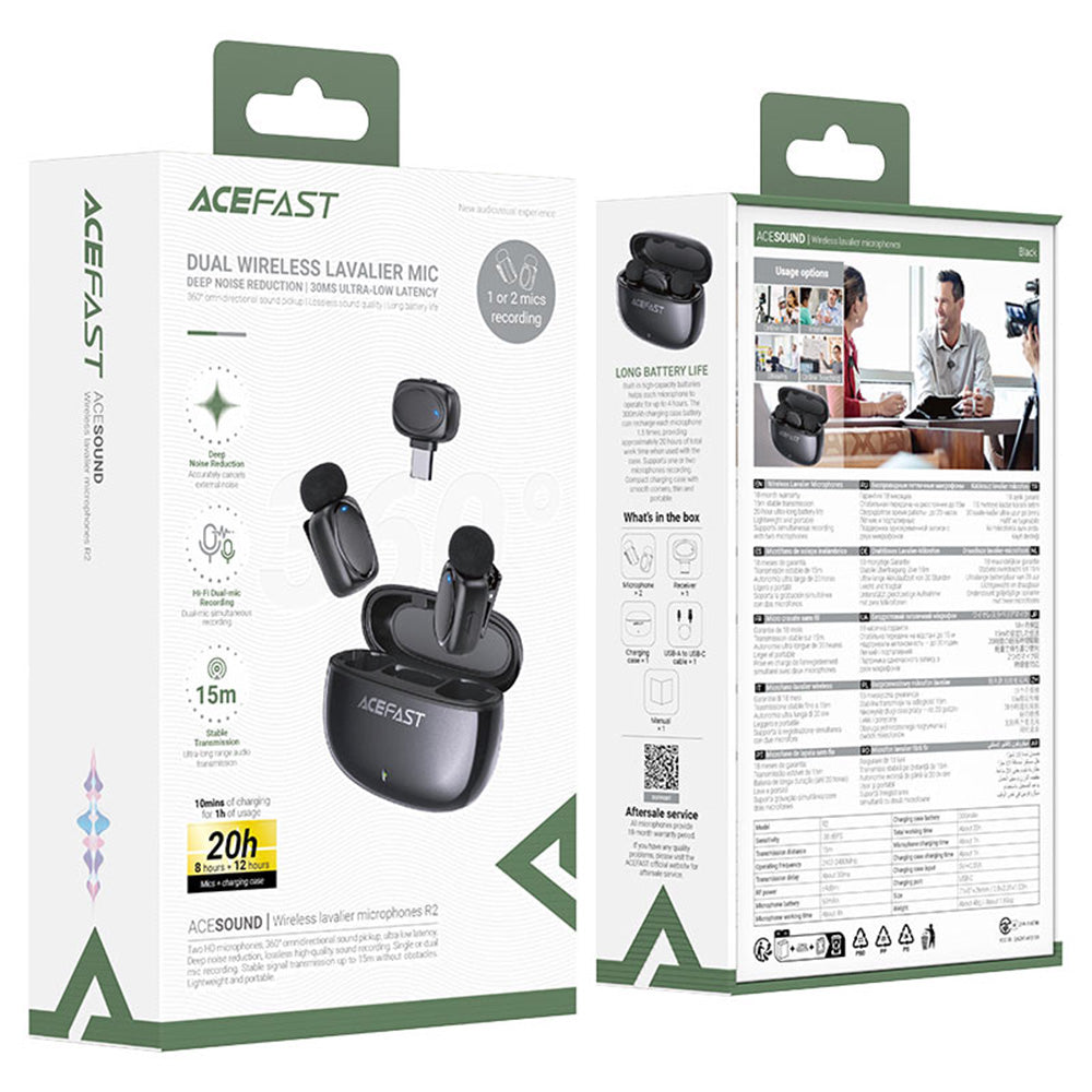 Lavalier Acefast R2, USB-C, Set 2 kosa, Črna