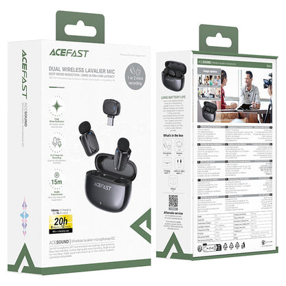 Lavalier Acefast R2, USB-C, Set 2 kosa, Črna