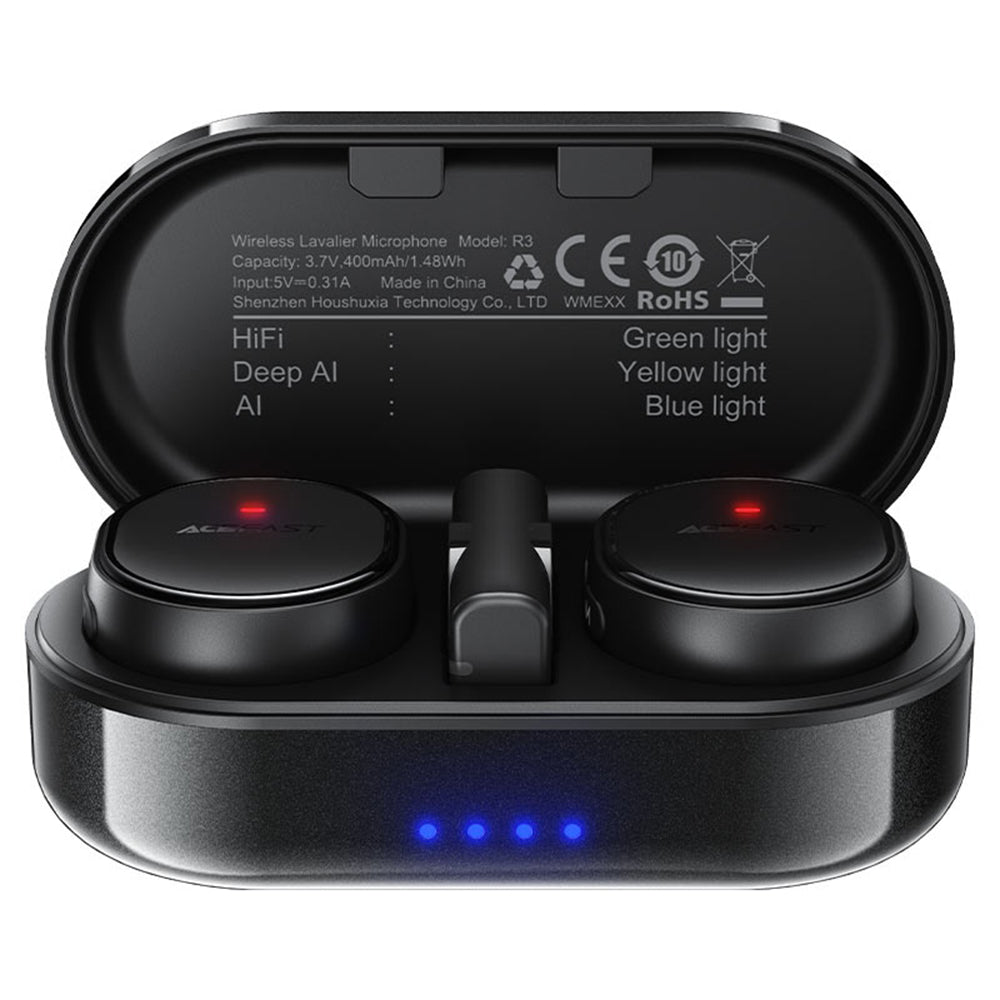 Lavalier Acefast R3, USB-C, Set 2 kosa, Črna
