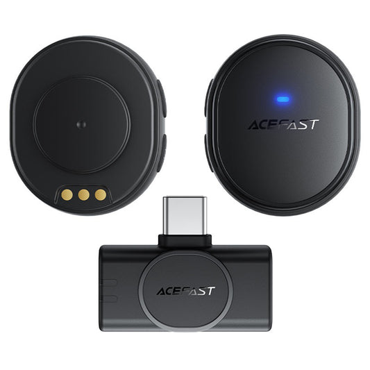 Lavalier Acefast R3, USB-C, Set 2 kosa, Črna