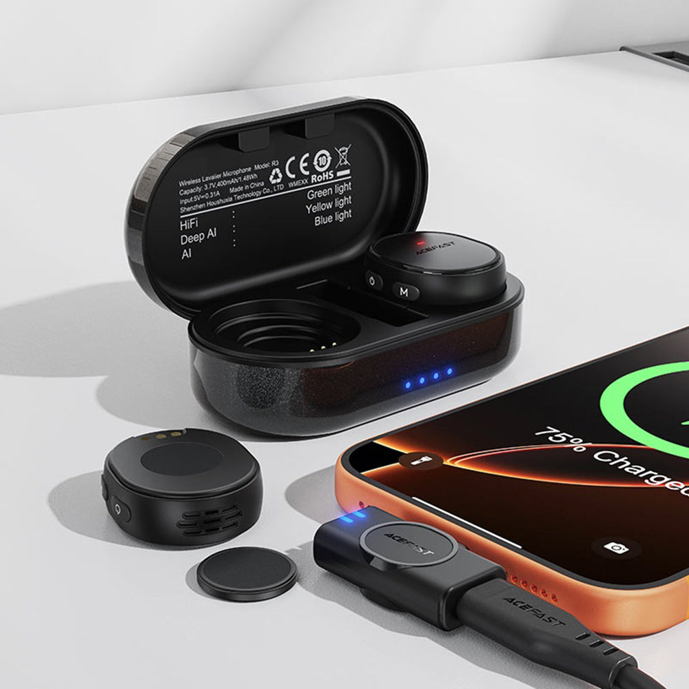 Lavalier Acefast R3, USB-C, Set 2 kosa, Črna