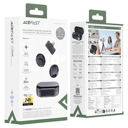 Lavalier Acefast R3, USB-C, Set 2 kosa, Črna