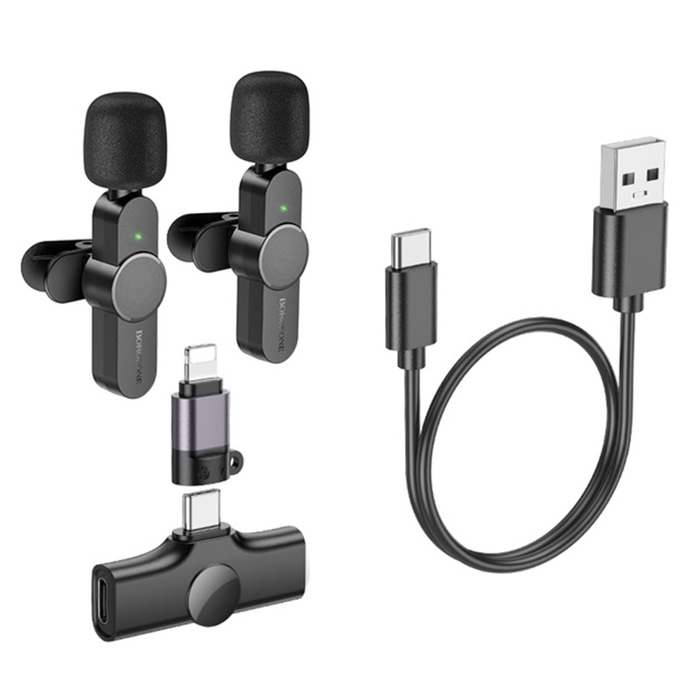 Lavalier Borofone BFK12 Trophy, USB-C / Lightning, Set 2 kosa, Črna