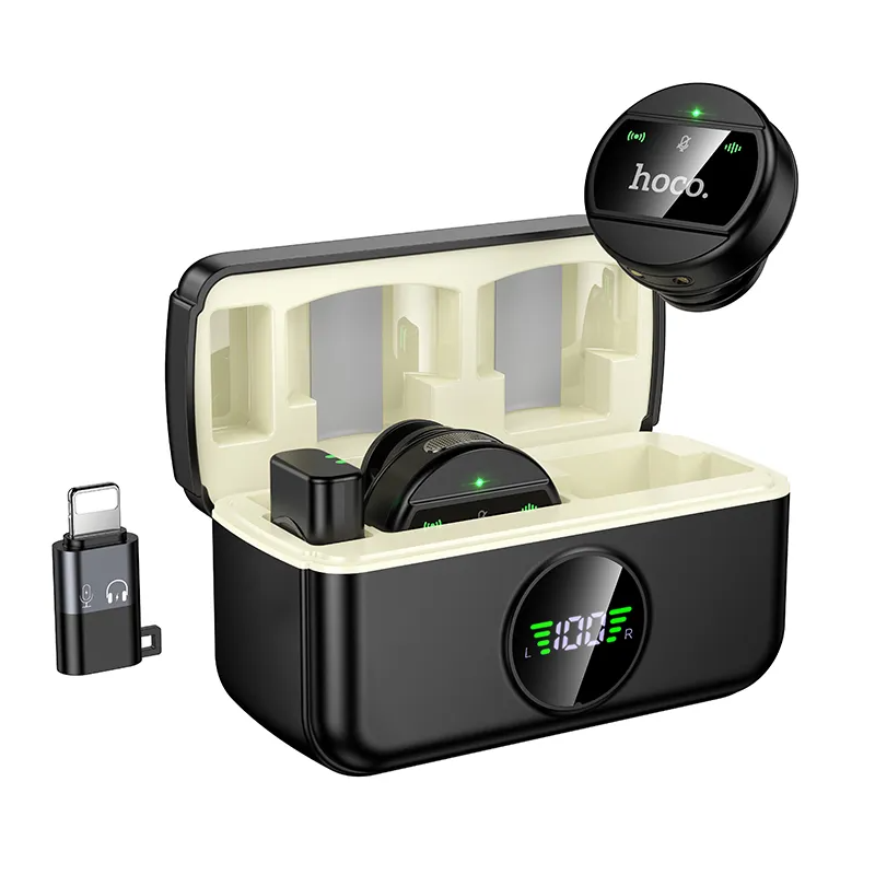 Lavalier mikrofon HOCO L22, USB-C / Lightning, Set 2 kosa, Črn