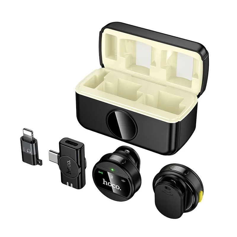 Lavalier mikrofon HOCO L22, USB-C / Lightning, Set 2 kosa, Črn