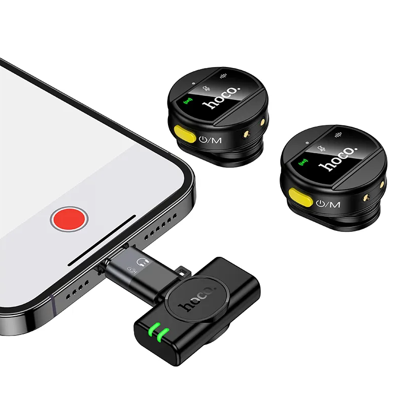 Lavalier mikrofon HOCO L22, USB-C / Lightning, Set 2 kosa, Črn