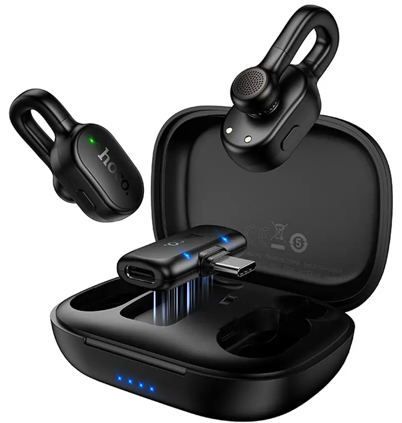 Lavaliera HOCO L27, USB-C, Set 2 kosa, Črna