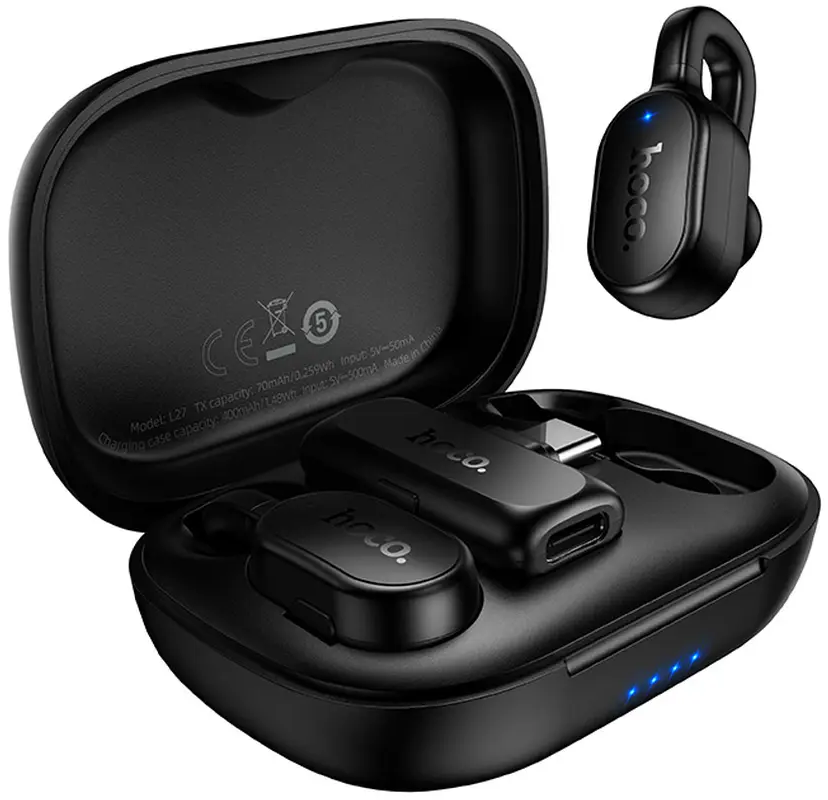 Lavaliera HOCO L27, USB-C, Set 2 kosa, Črna