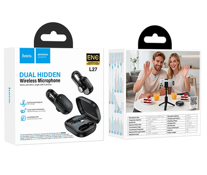 Lavaliera HOCO L27, USB-C, Set 2 kosa, Črna