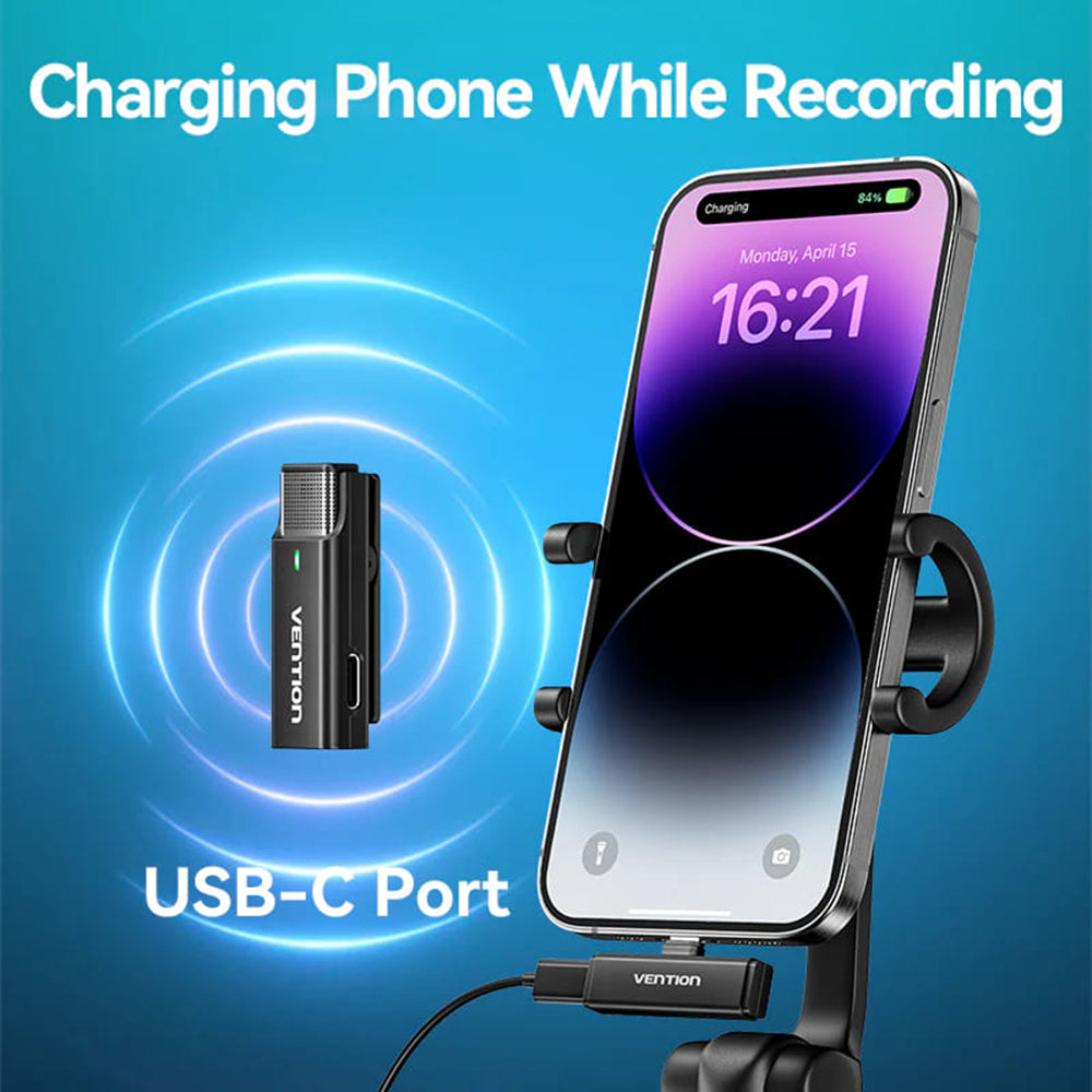 Lavaliera Vention Clip-On, USB-C, Set 2 kosa, Črna