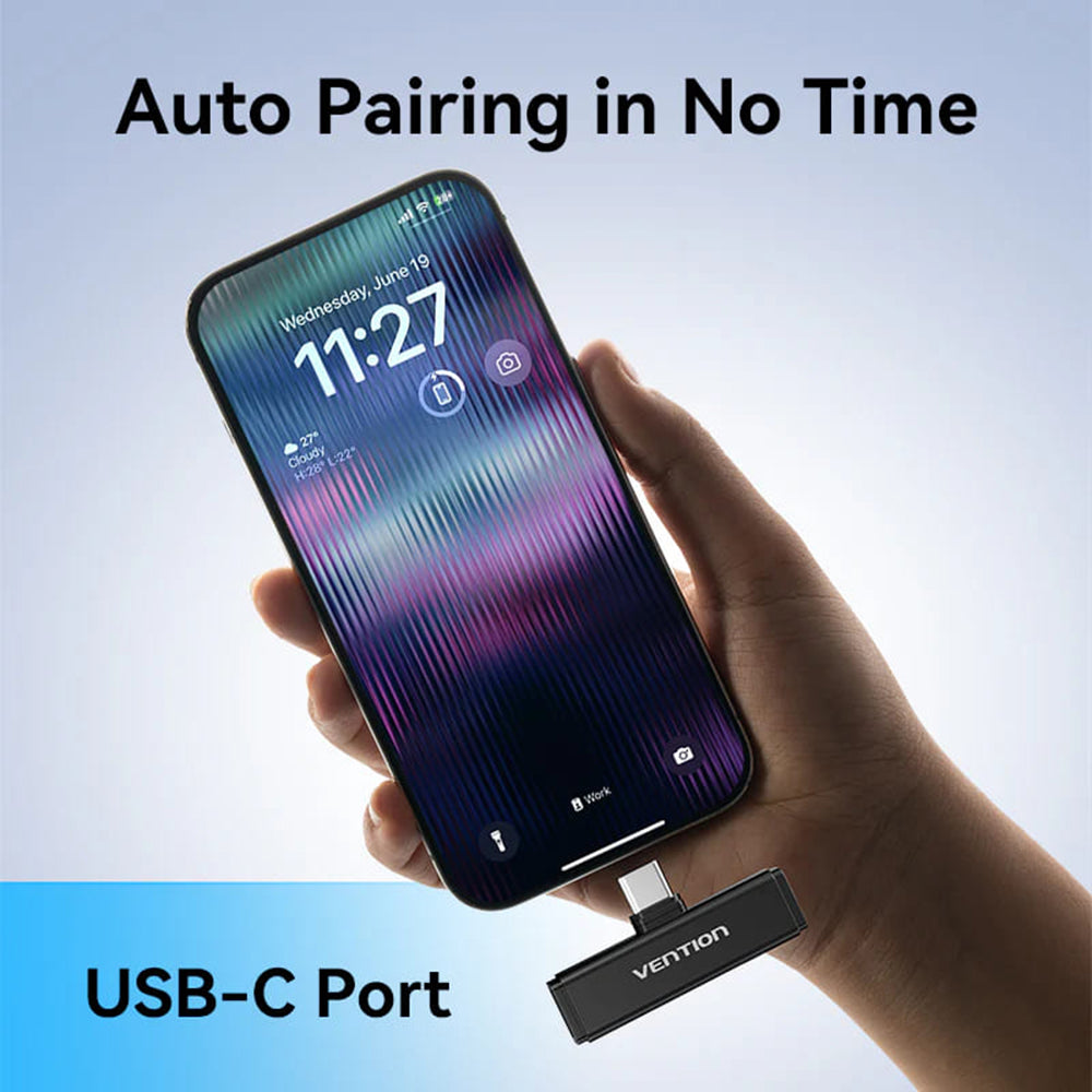 Lavaliera Vention Clip-On, USB-C, Set 2 kosa, Črna
