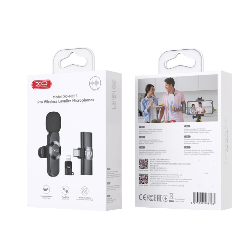 Lavaliera XO Design MC13, USB-C / Lightning, Črna