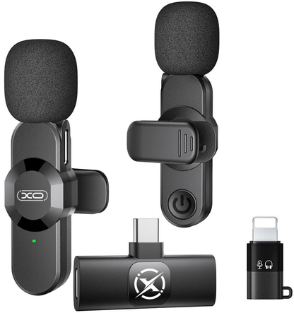 Lavaliera XO Design MC14 Dual, USB-C / Lightning, Set 2 kosov, Črna