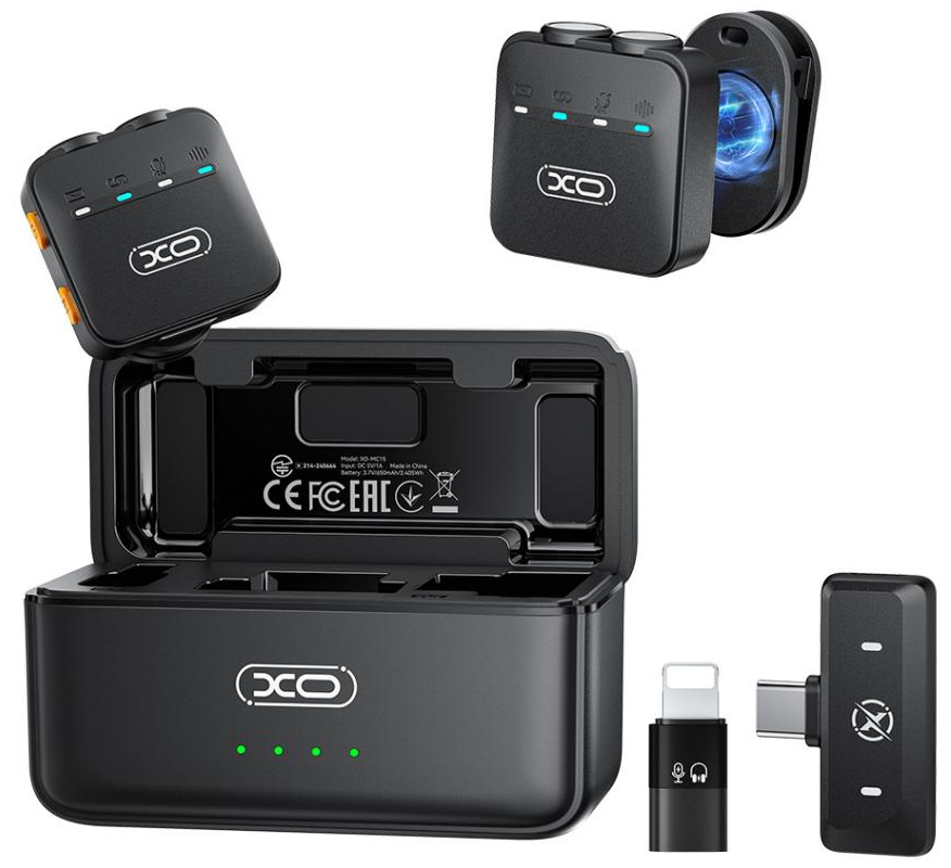 Lavaliera XO Design MC15 Dual, USB-C / Lightning, Set 2 kosov, Črna