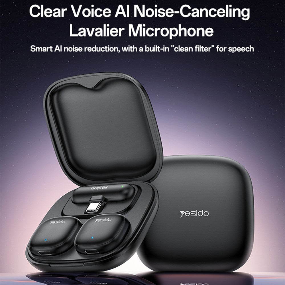 Lavaliera Yesido KR21, USB-C, Set 2 kosa, Črna