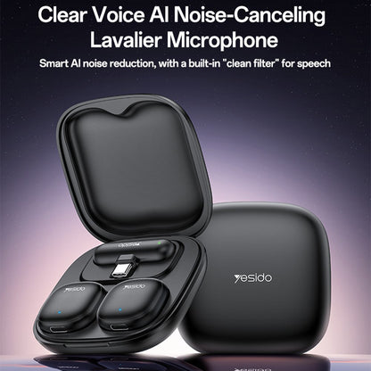 Lavaliera Yesido KR21, USB-C, Set 2 kosa, Črna