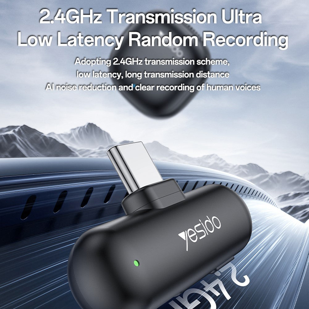 Lavaliera Yesido KR21, USB-C, Set 2 kosa, Črna