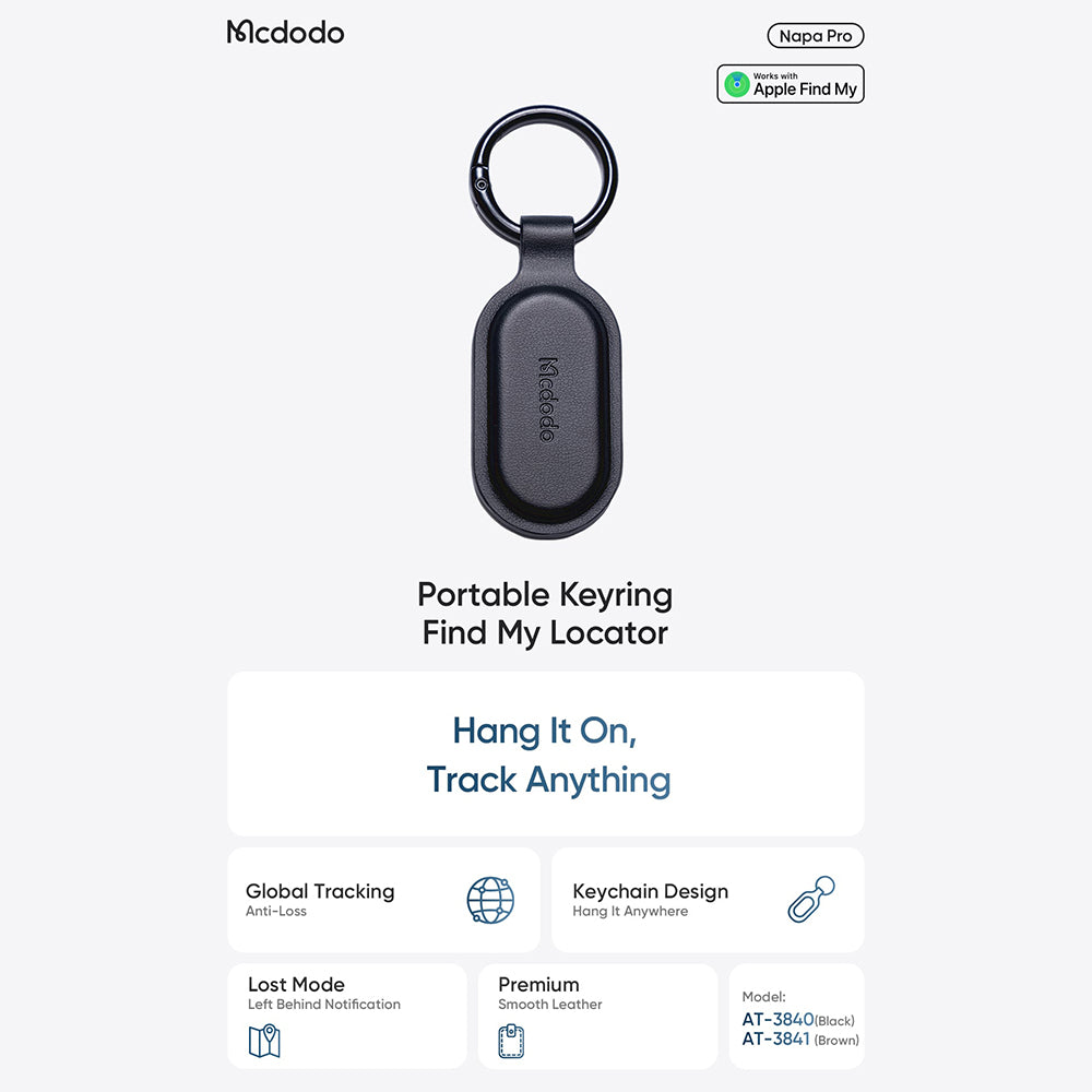 Mcdodo SmartTag obesek za ključe Napa Pro AT-3840 za iOS serijo, črna