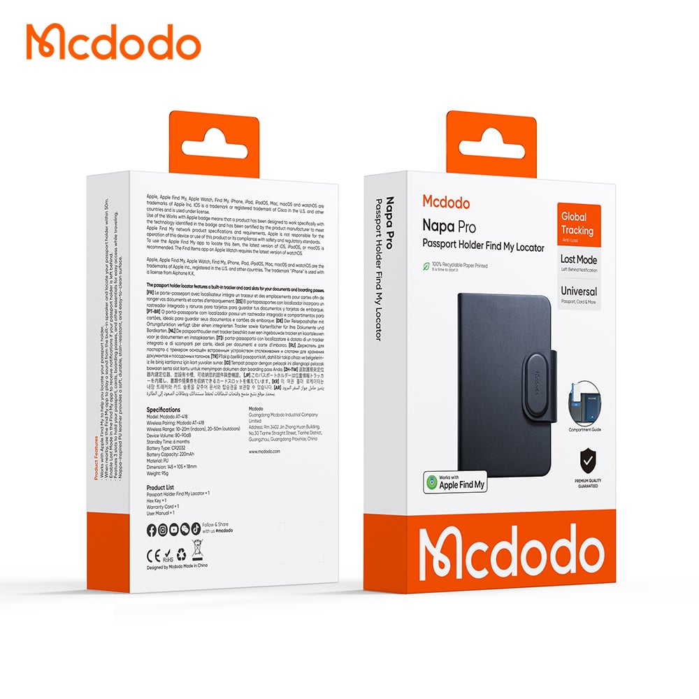 Mcdodo SmartTag Passport Napa Pro AT-4180 za iOS serijo, črna