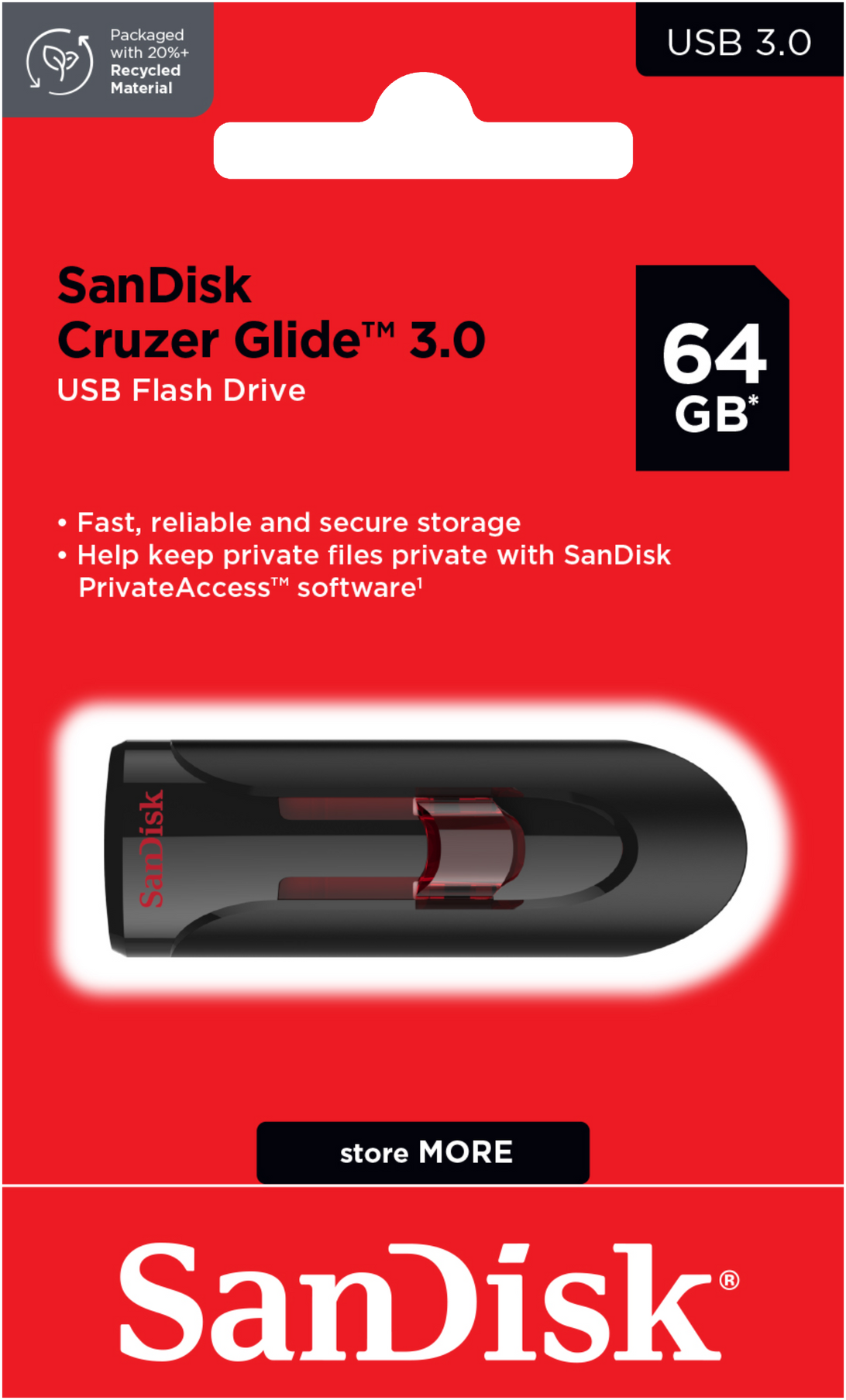 Zunanji pomnilnik USB-A 3.0 SanDisk Cruzer Glide, 64Gb SDCZ600-064G-G35