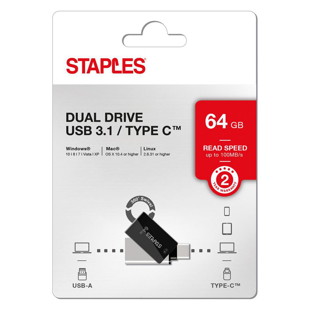 Zunanji pomnilnik USB-A 3.1 / USB-C Staples K23, 64Gb EKMMD64GK233CST
