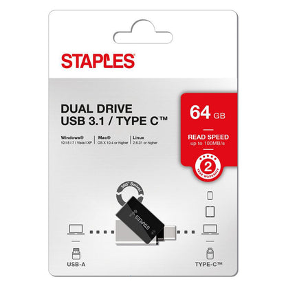 Zunanji pomnilnik USB-A 3.1 / USB-C Staples K23, 64Gb EKMMD64GK233CST