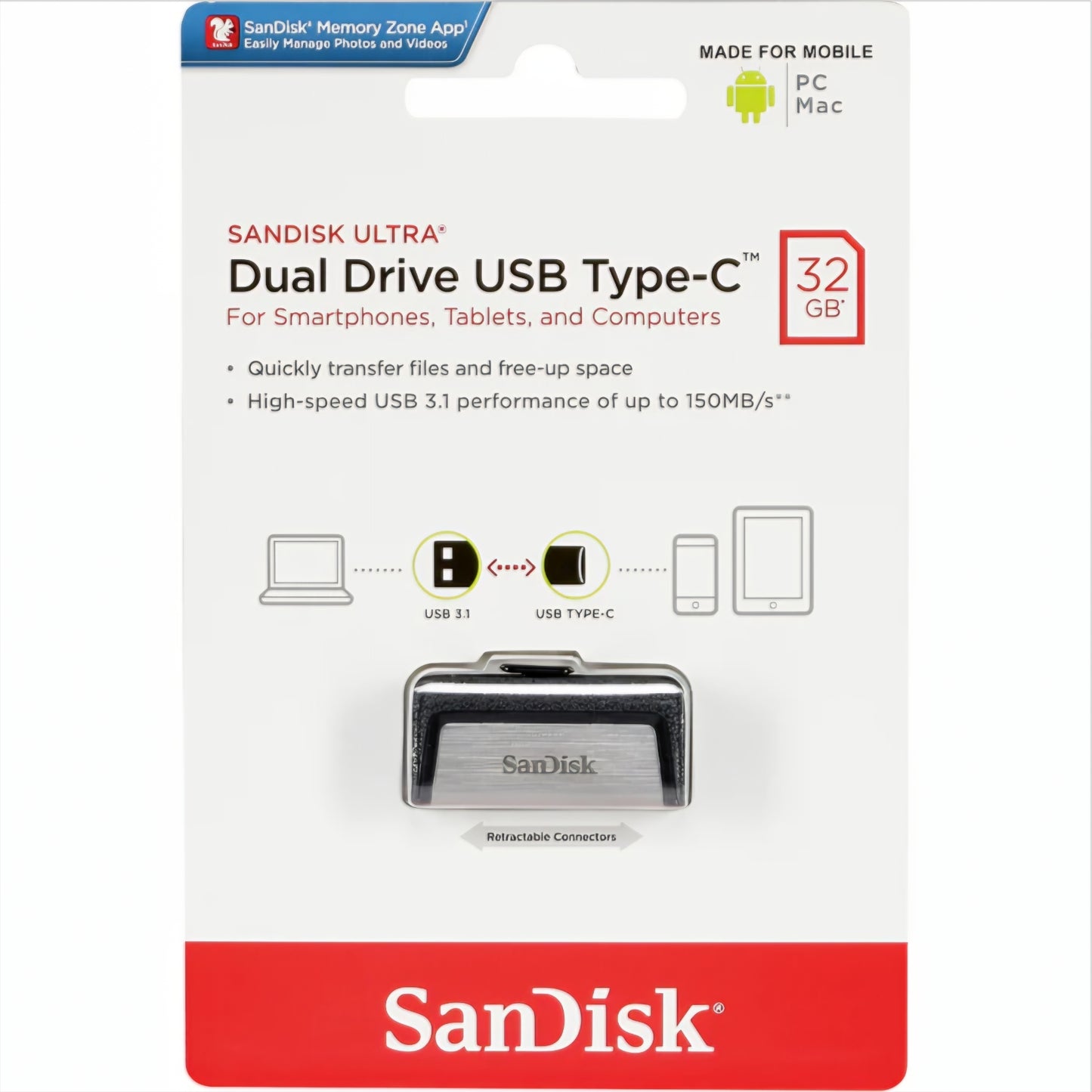 Zunanji pomnilnik USB-A 3.1 / USB-C SanDisk Ultra Dual Drive, 32Gb SDDDC2-032G-G46