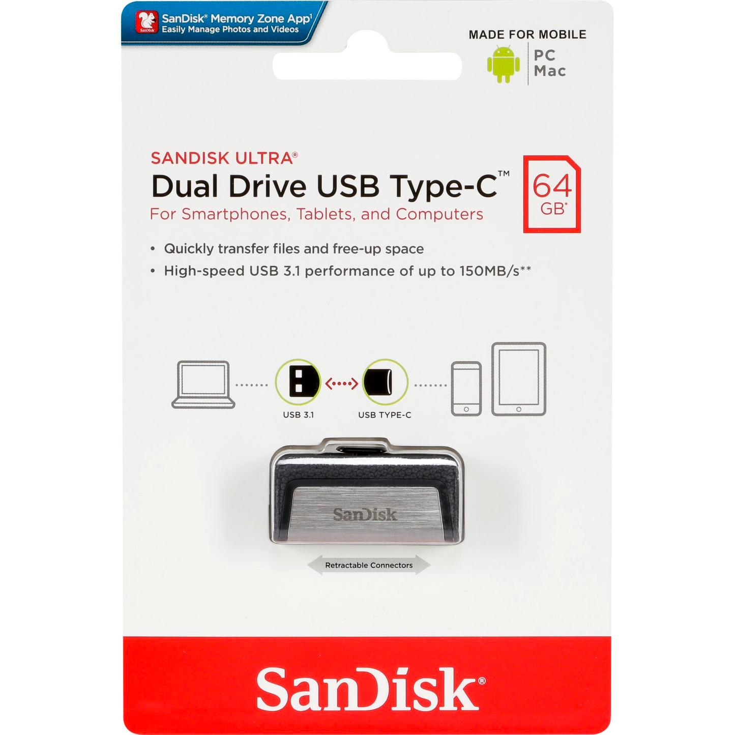 Zunanji pomnilnik USB-A 3.1 / USB-C SanDisk Ultra Dual Drive, 64Gb SDDDC2-064G-G46