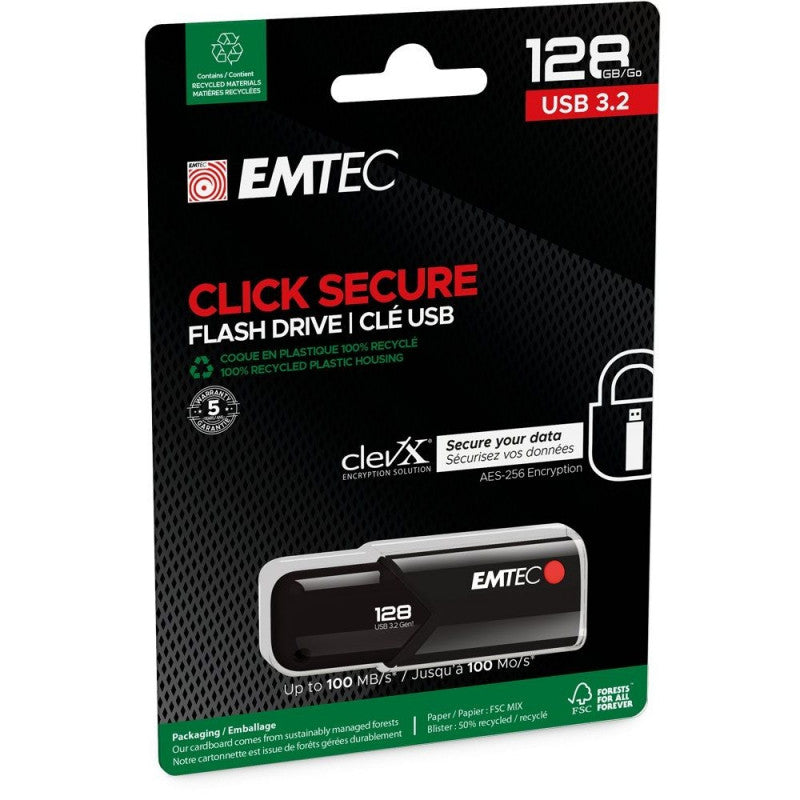 Zunanji pomnilnik USB-A 3.2 Emtec B120 Click Secure, 128Gb ECMMD128GB123