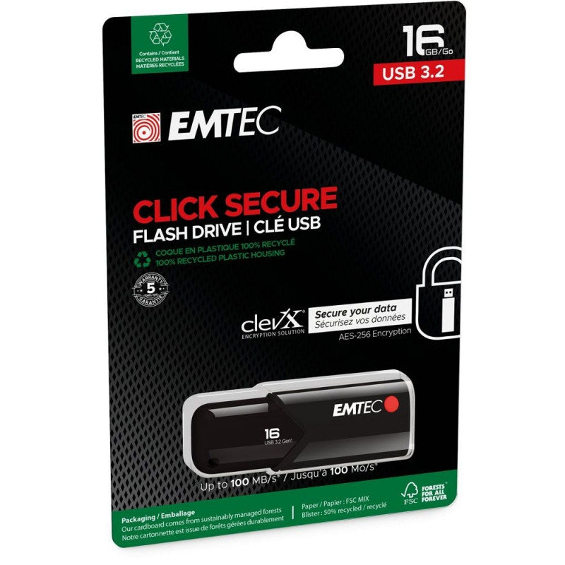 Zunanji pomnilnik USB-A 3.2 Emtec B120 Click Secure, 16Gb ECMMD16GB123
