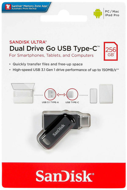 External Memory USB-A 3.2 / USB-C SanDisk Ultra Dual Go, 256Gb SDDDC3-256G-G46