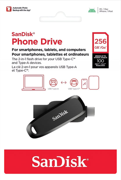 Zunanji pomnilnik USB-A 3.2 / USB-C SanDisk Phone Drive, 256Gb SDDDC6-256G-G46