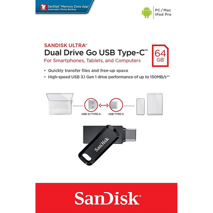 Zunanji pomnilnik USB-A 3.2 / USB-C SanDisk Ultra Dual Go, 64Gb SDDDC3-064G-G46