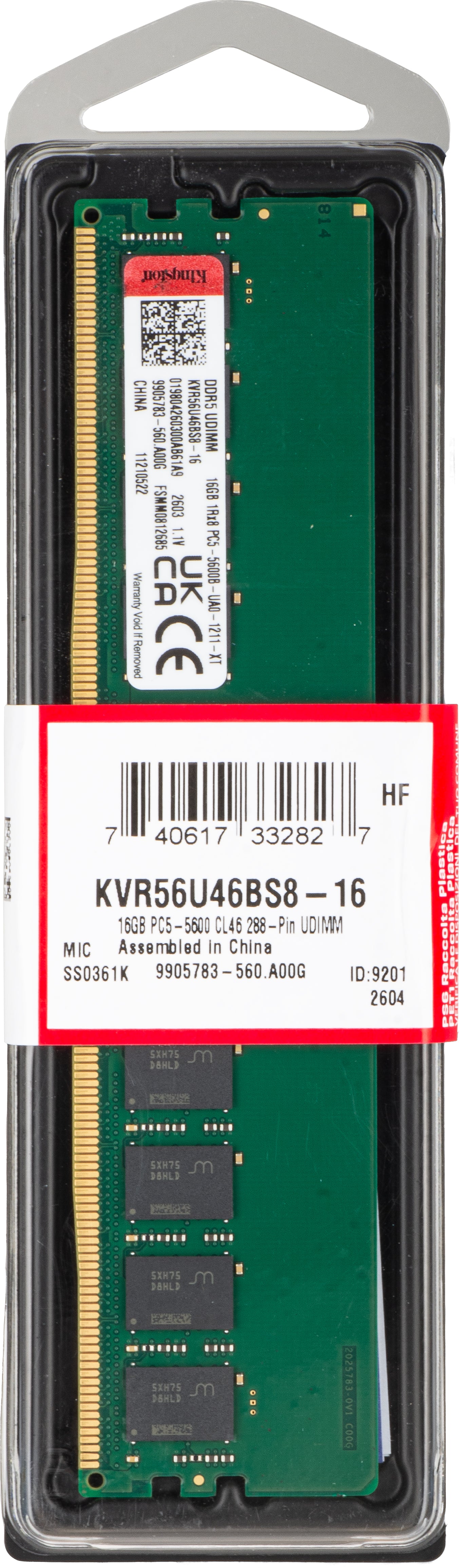 Kingston RAM, DDR5, 16GB, 5600MHz KVR56U46BS8-16