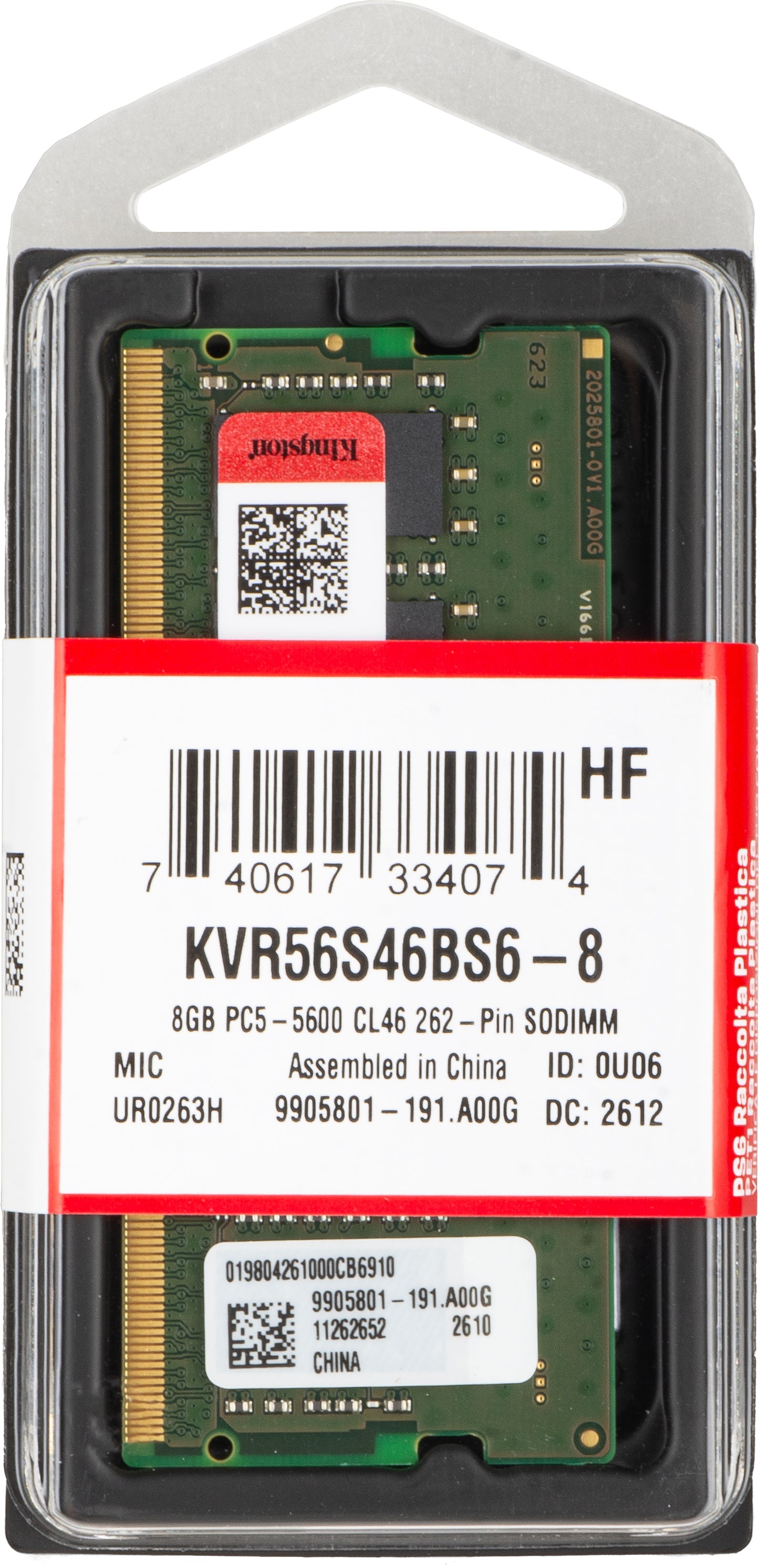 Pomnilnik RAM Kingston, DDR5 SODIMM, 8GB, 5600Mhz KVR56S46BS6-8