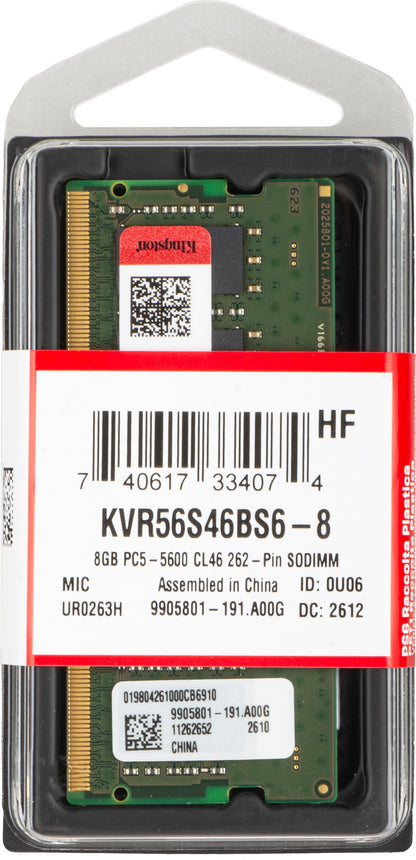 Pomnilnik RAM Kingston, DDR5 SODIMM, 8GB, 5600Mhz KVR56S46BS6-8