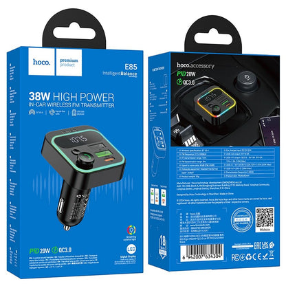 FM Bluetooth modulator HOCO E85, 2 x USB-A - 1 x USB-C