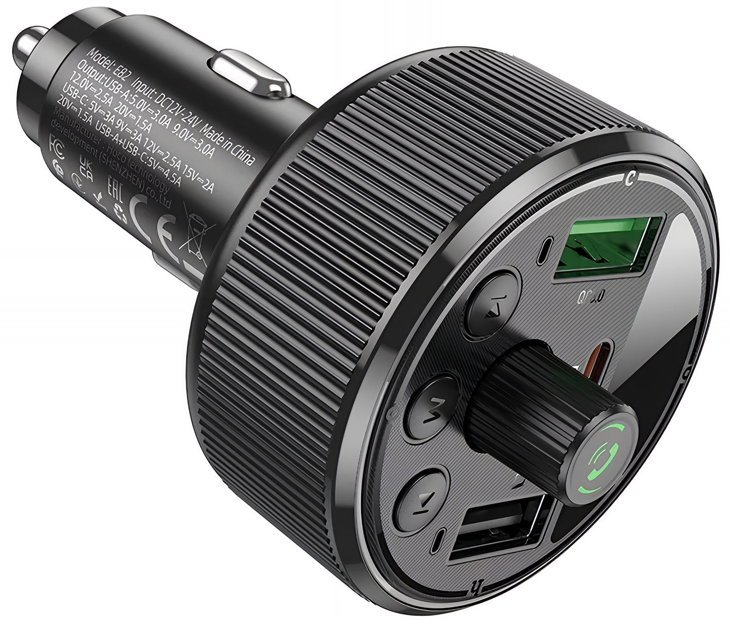 FM Bluetooth modulator HOCO E82, 2 x USB-A - 1 x USB-C