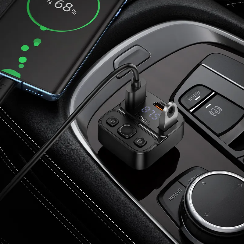 FM Bluetooth modulator HOCO E87, 2 x USB-A - 1 x USB-C