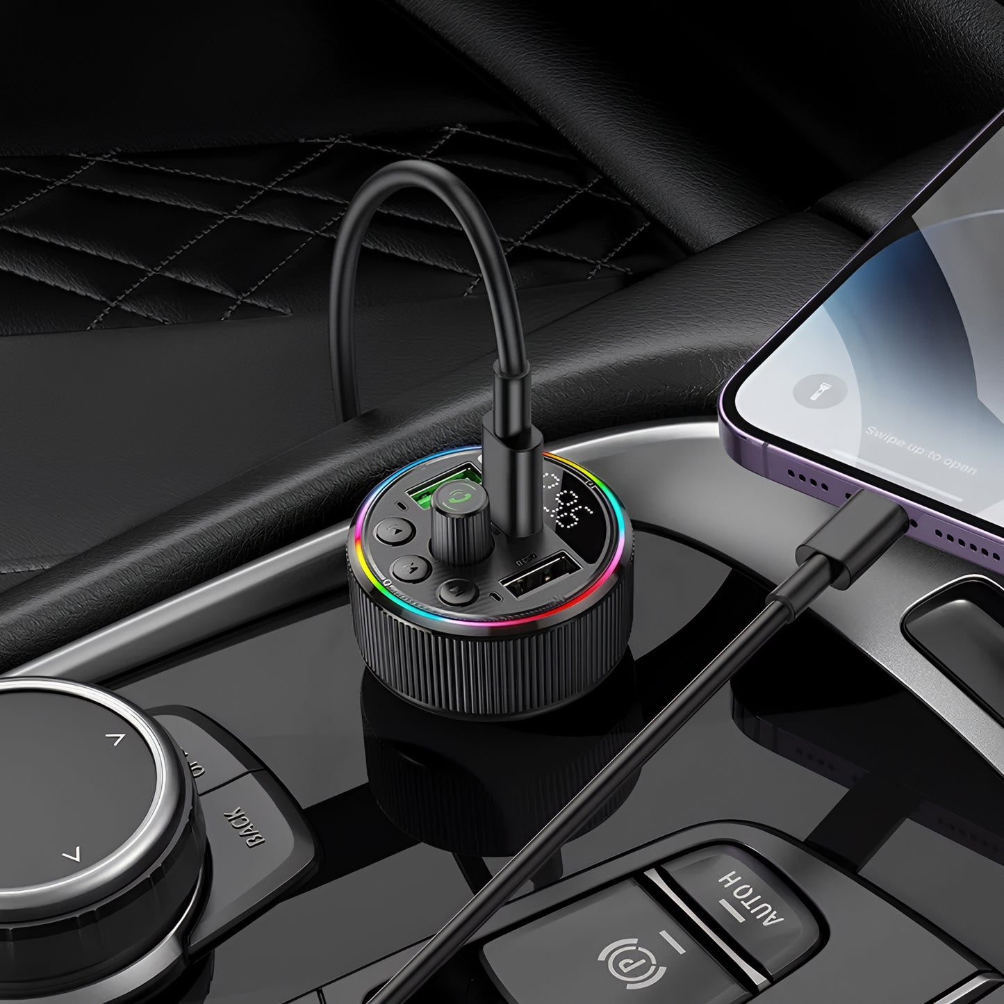 FM Bluetooth modulator HOCO E82, 2 x USB-A - 1 x USB-C