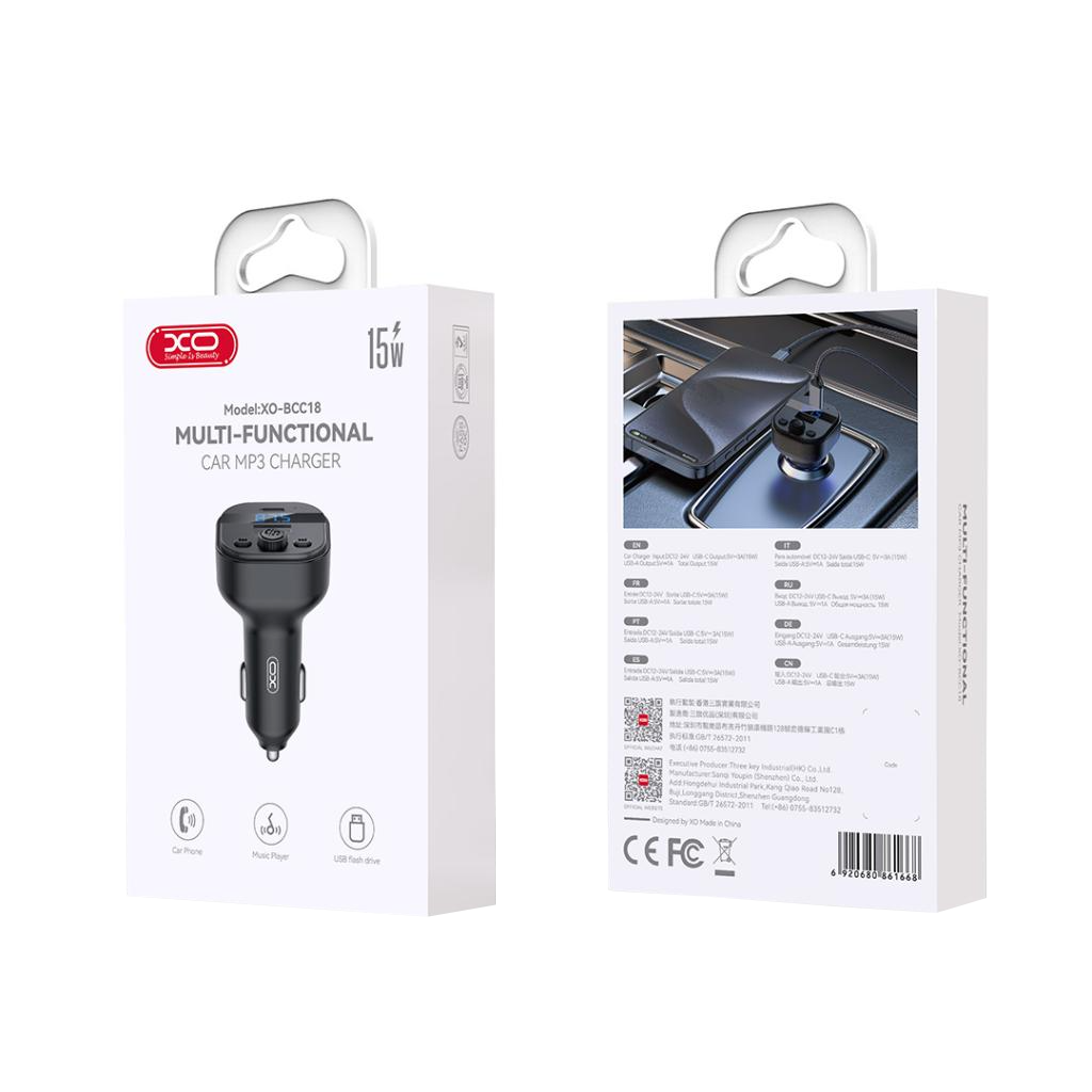 FM Bluetooth modulator XO Design BCC18, 1 x USB-A - 1 x USB-C