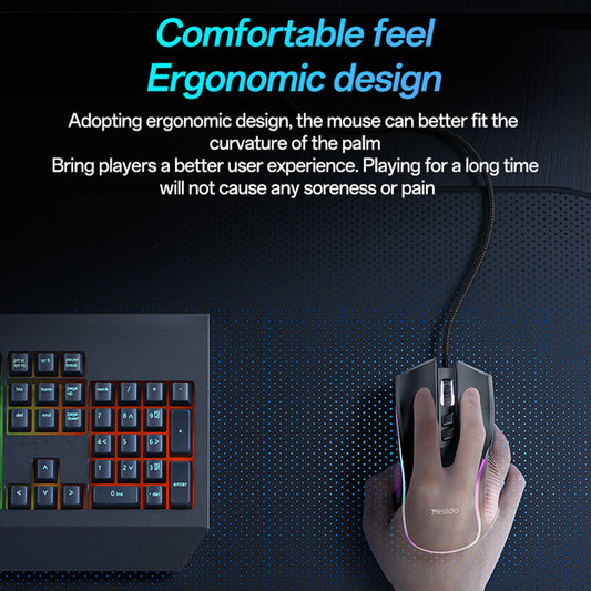 Igralna miška z žico USB Yesido KB20, RGB, 1000DPI - 7200DPI, črna