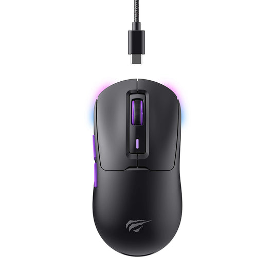 Brezžična igralna miška HAVIT MS969WB, RGB, 1000DPI - 16000DPI, BT / Wi-Fi / Žična, Črna